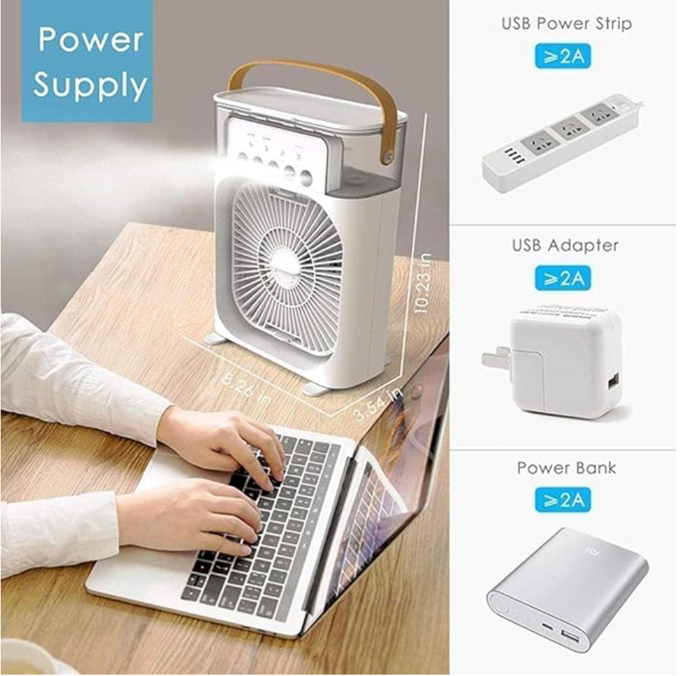 Mini Cooler for Room Cooling AC Portable Mini Fan Artic Cooler with 7 Colors LED Light, 1/2/3 H Timer, 3 Wind Speeds and 3 Spray Modes for Office,Home,Dorm,Travel?"