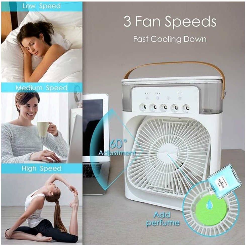 Mini Cooler for Room Cooling AC Portable Mini Fan Artic Cooler with 7 Colors LED Light, 1/2/3 H Timer, 3 Wind Speeds and 3 Spray Modes for Office,Home,Dorm,Travel?"