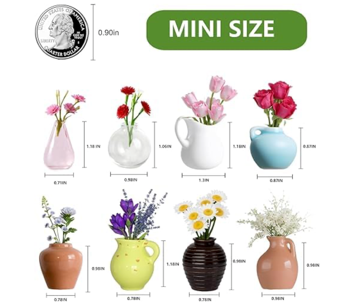 Mini Vase Magnets for Fridge (8 Pcs) | Cute 3D Ceramic Flower Vase Refrigerator Magnets | Strong Magnetic Decorative Vases for Kitchen, Office & Home Decor,Multicolor.