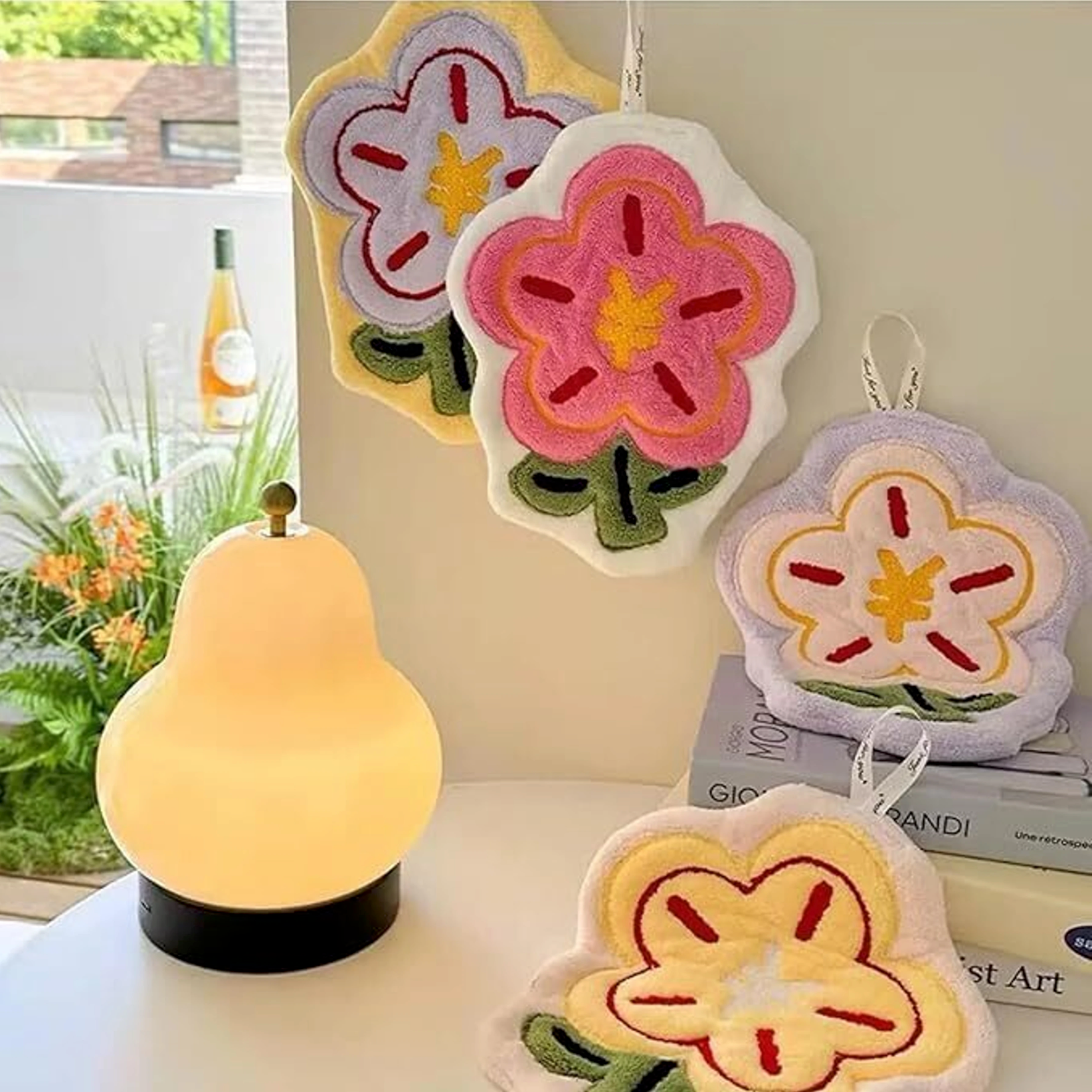 Cute Hanging Flower Design Hand Towels, Soft Absorbent Coral Fleececozy Cozy Hand Dry Towel with Loop, Hand Dry Towels for Kitchen Bathroom