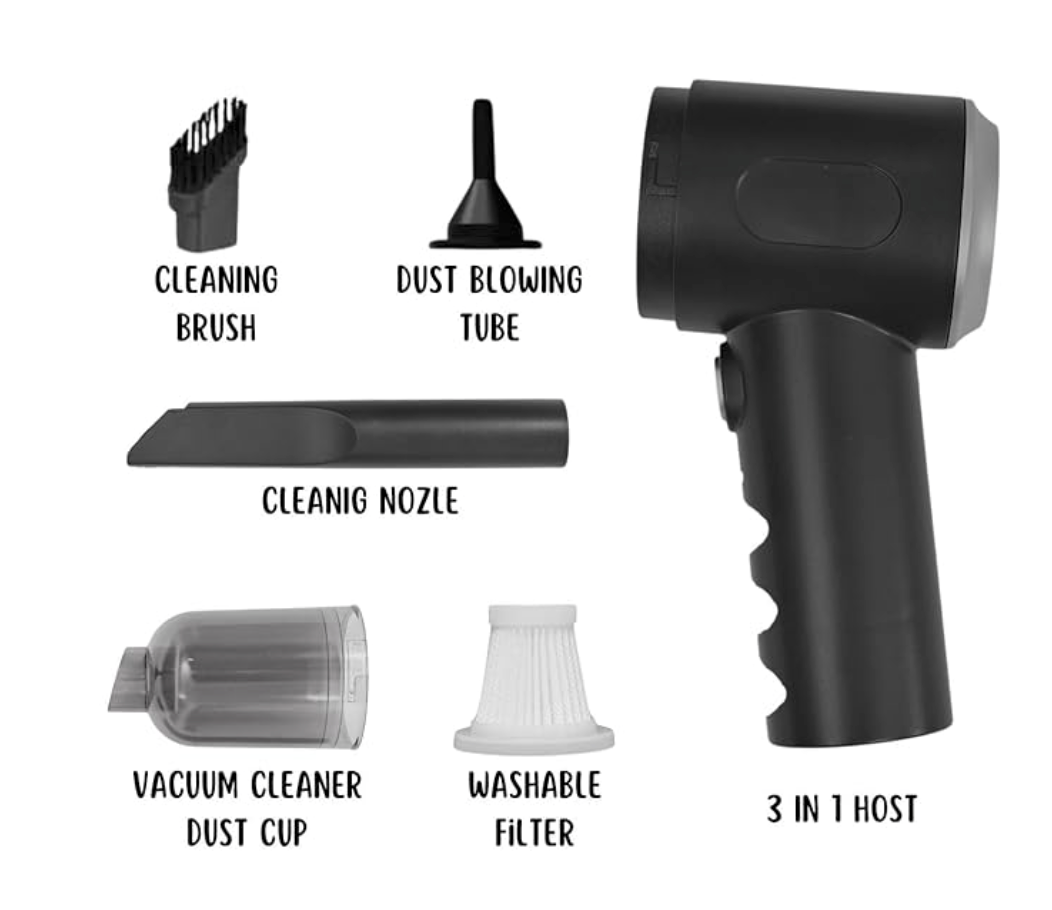 3 in 1 Portable Wireless Vacuum Cleaner with Blower | Rechargeable Mini Cleaning Machine for Car, Home & Office | Powerful Suction & Lightweight Design
